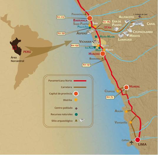 Map route to Caral